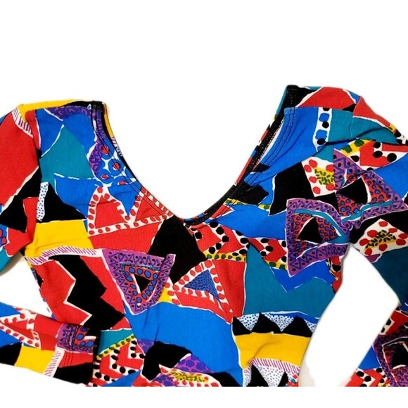 GK Elite VTG 90s Pop Culture Geometric LS Cotton Leotard Bodysuit AXS Adult XS - Picture 6 of 11